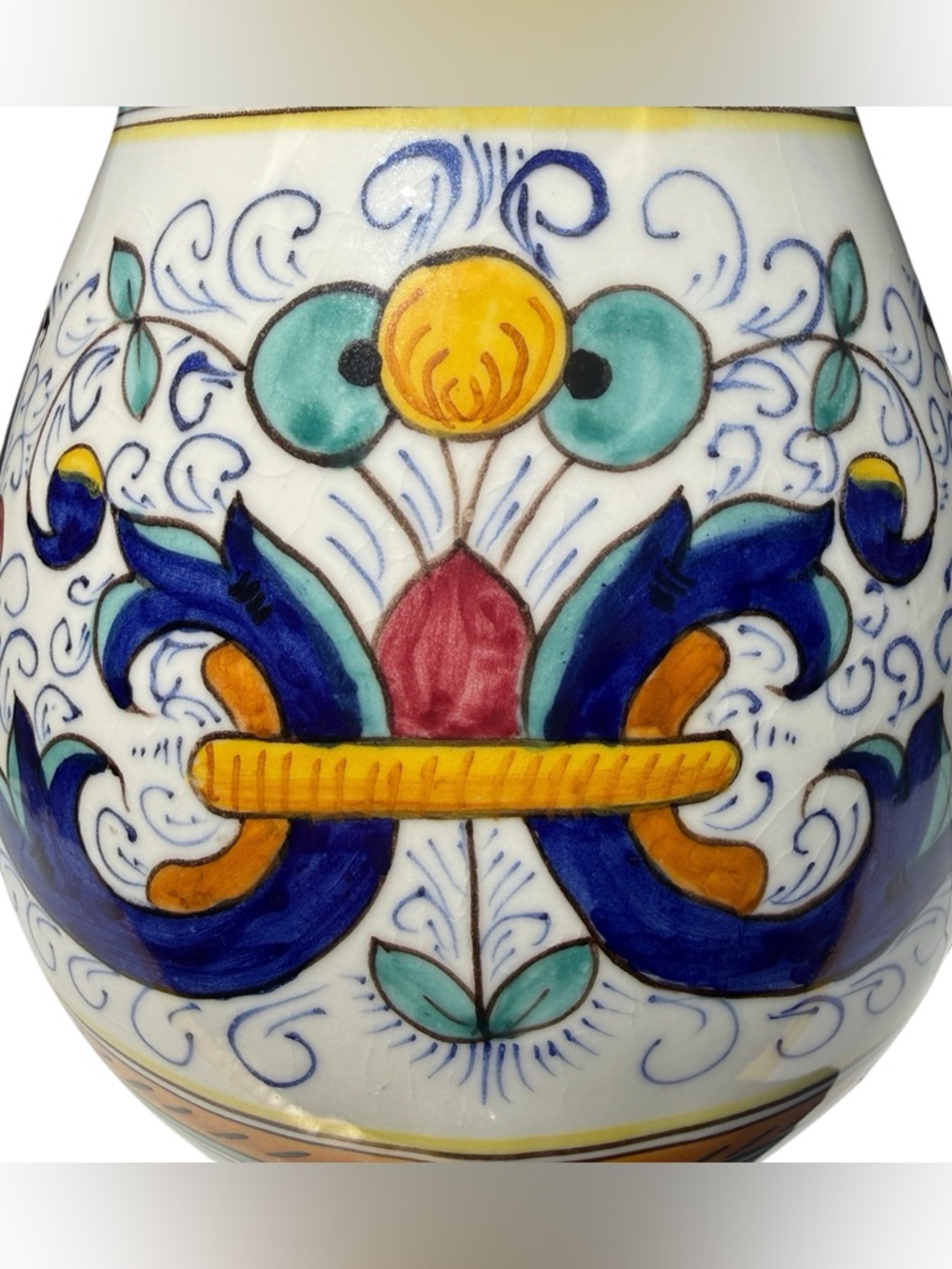 VTG Sur La Table Italian Ceramic Pitcher Hand Painted Blue Floral Majolica Vase - Picture 7 of 10